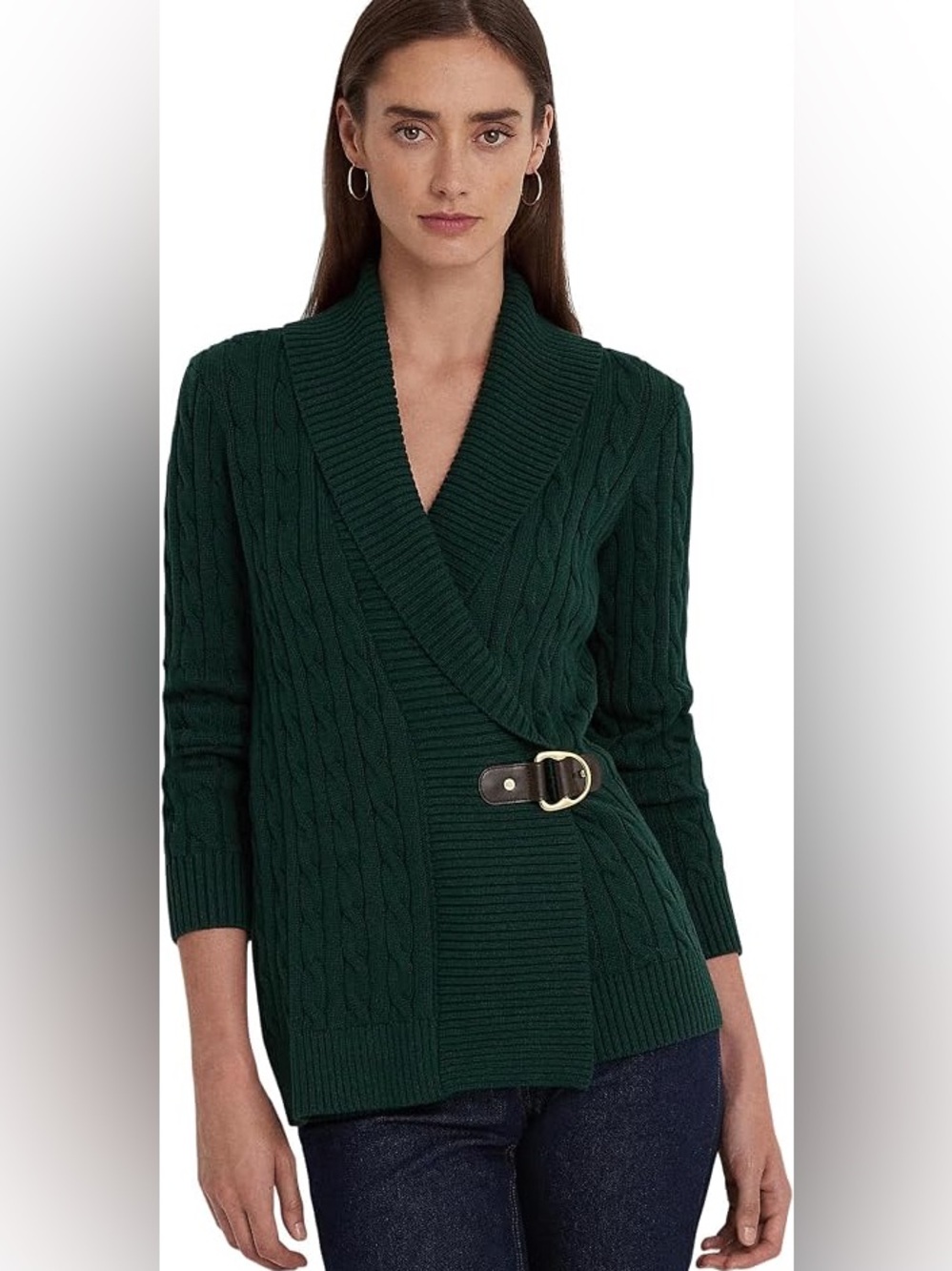 Lauren Ralph Lauren Buckled Cotton Sweater - Forest Green, size Small